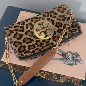 “REVA” Cow hair leather tory burch clutch